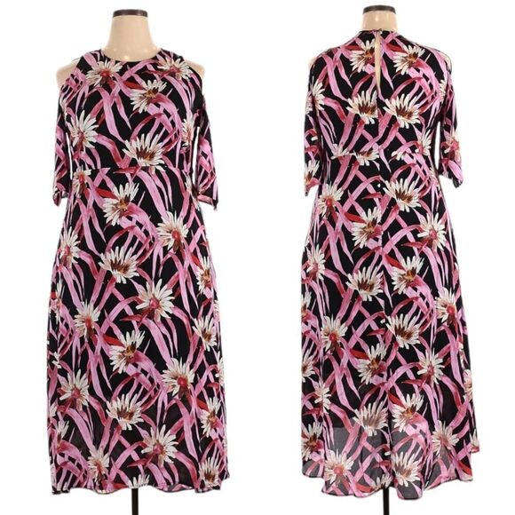 WHO WHAT WEAR Floral Cold Shoulder Midi Dress XXL - Picture 1 of 7